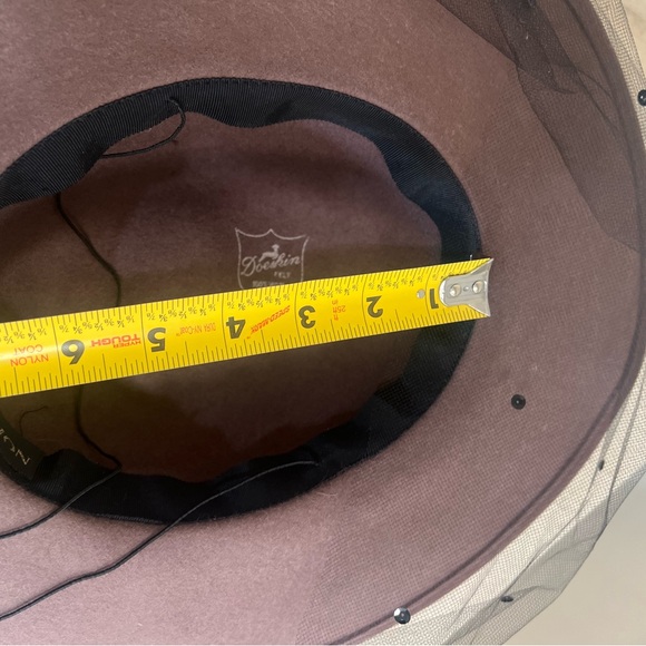 Whittall & Shon Felt 100% Wool Brown Net Sequence Detail Hat Made in USA - Picture 6 of 11